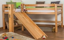 Massivholz Kinderhochbett - Samuel aus Buche - Kinderbett mit Rutsche in natur inklusive Rollrost