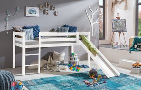 Günstiges Kinderbett mit Rutsche und einer Leiter - Schönes Massivholz Hochbett für Mädchen und Jungen